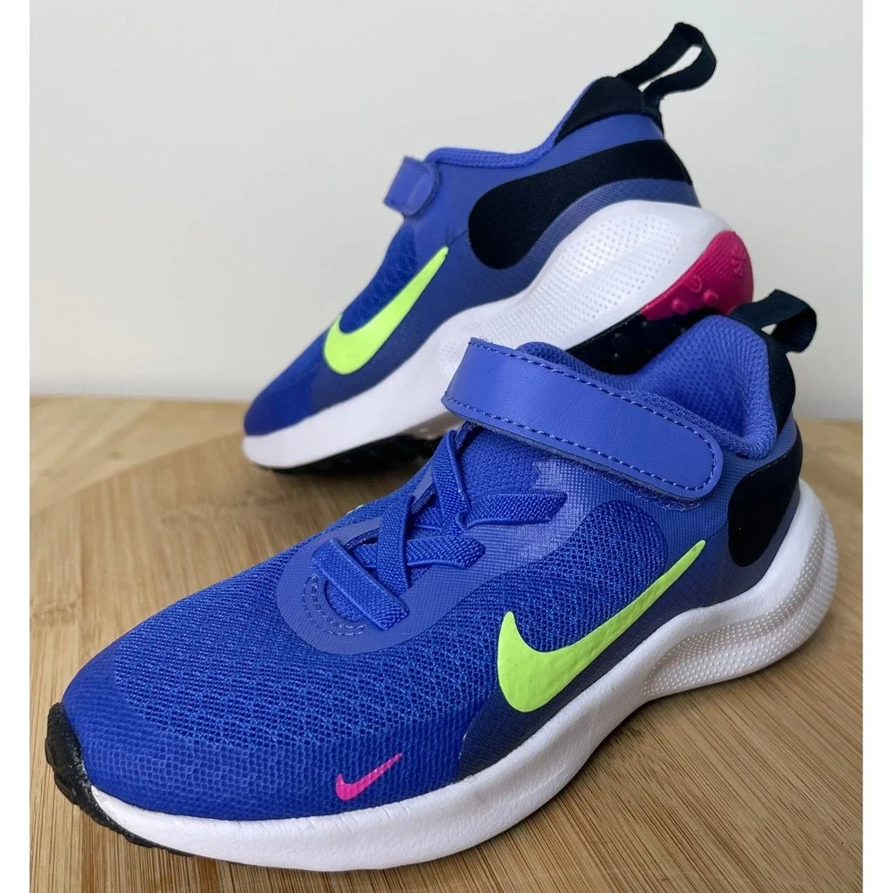 00459 - Kids Nike Revolution Ultramarine/Lime Sneakers‎ Toddler Size 9C